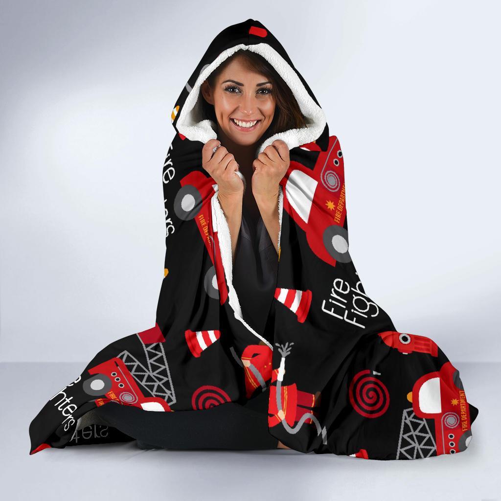 Firefighter Print Pattern Hooded Blanket-grizzshop