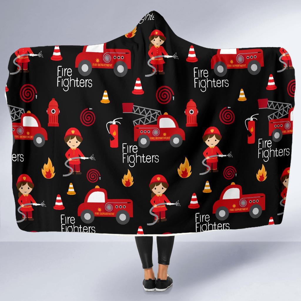 Firefighter Print Pattern Hooded Blanket-grizzshop