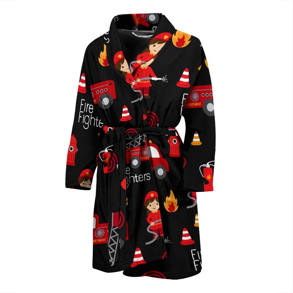 Firefighter Print Pattern Men Long Robe-grizzshop