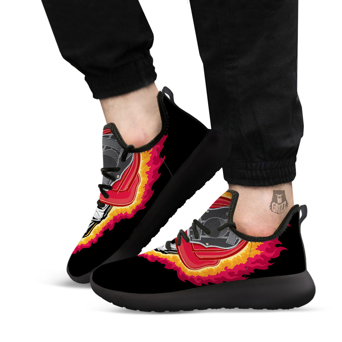 Firefighter Skull Flaming Print Black Athletic Shoes-grizzshop