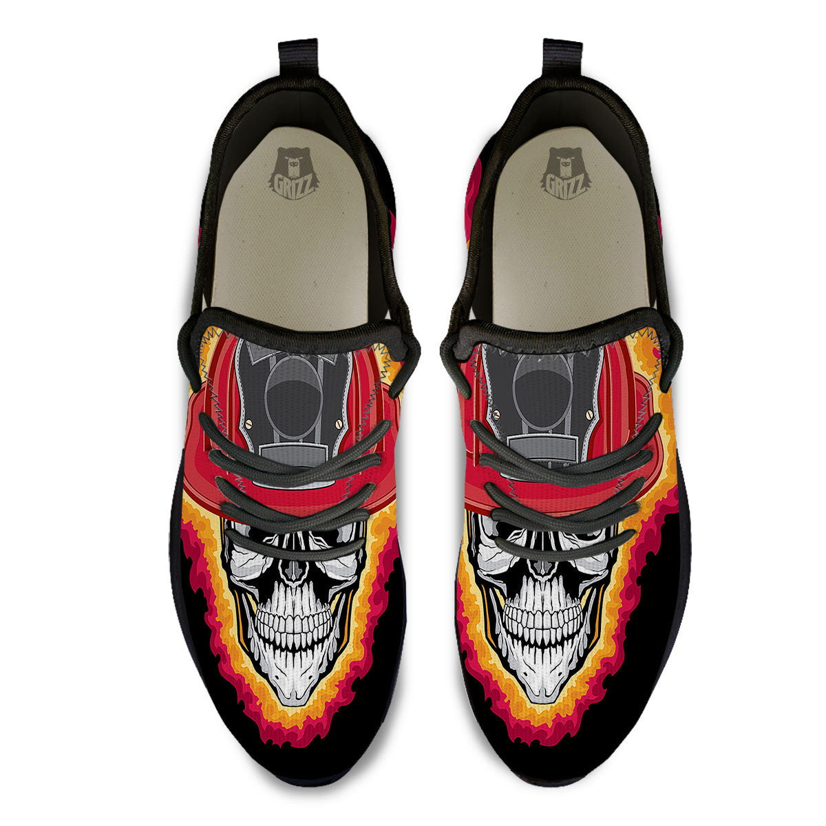 Firefighter Skull Flaming Print Black Athletic Shoes-grizzshop