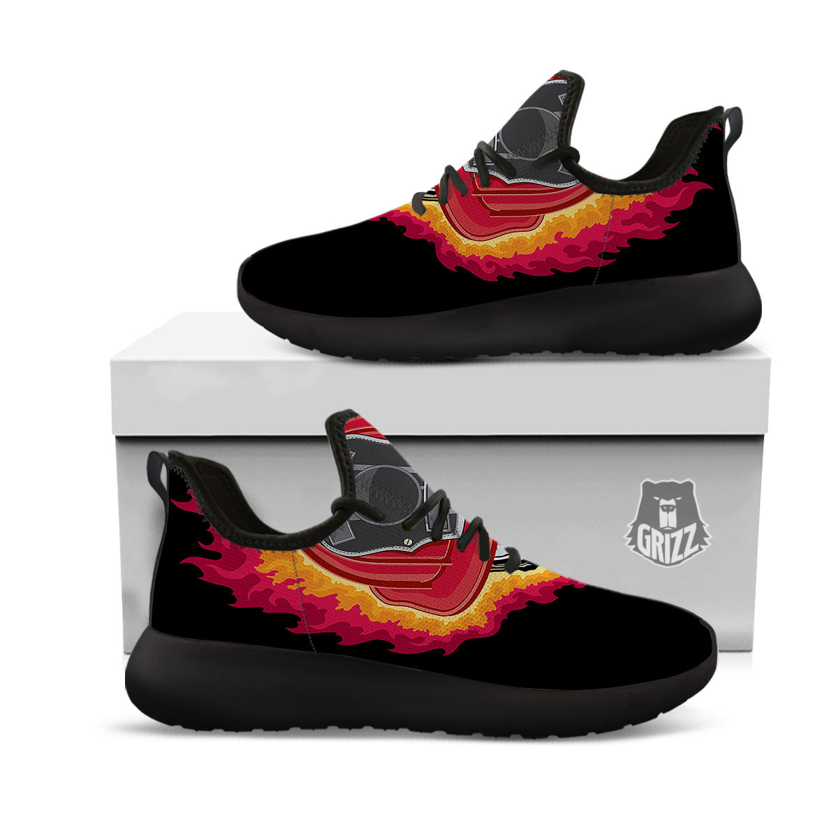 Firefighter Skull Flaming Print Black Athletic Shoes-grizzshop