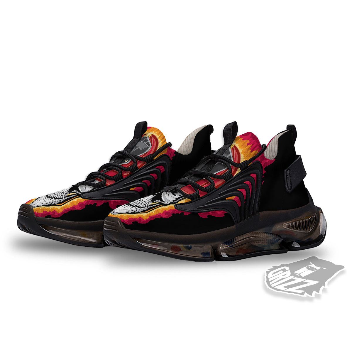 Firefighter Skull Flaming Print Black Gym Shoes-grizzshop