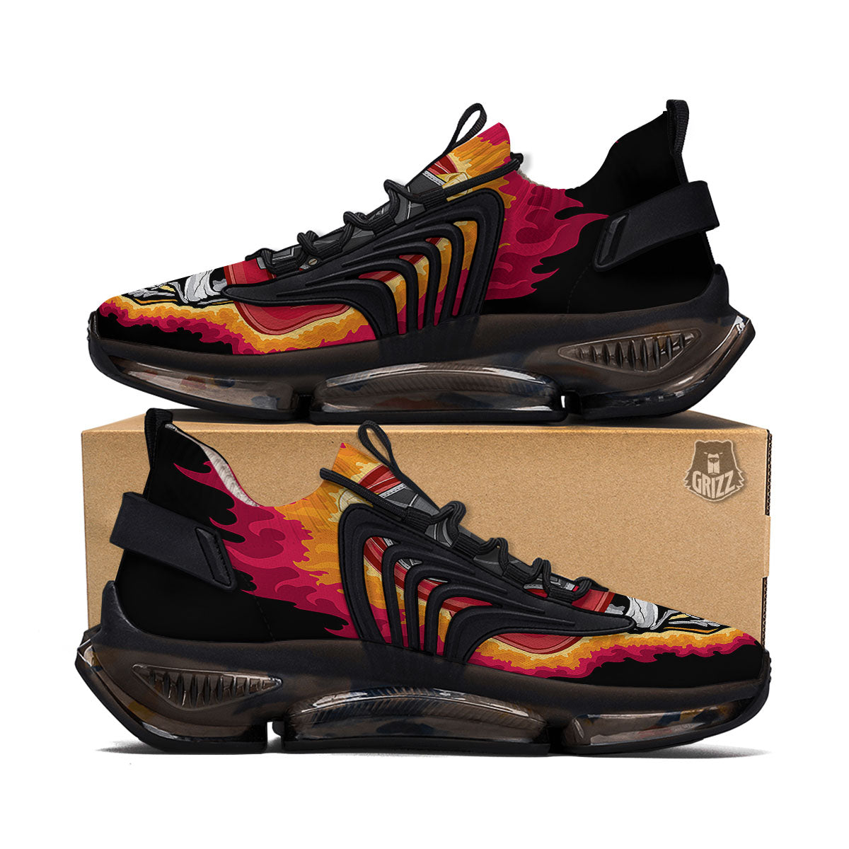 Firefighter Skull Flaming Print Black Gym Shoes-grizzshop