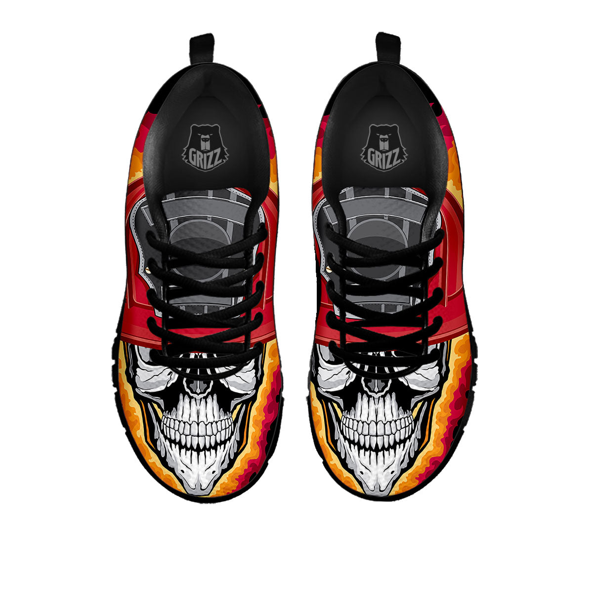 Firefighter Skull Flaming Print Black Sneaker-grizzshop