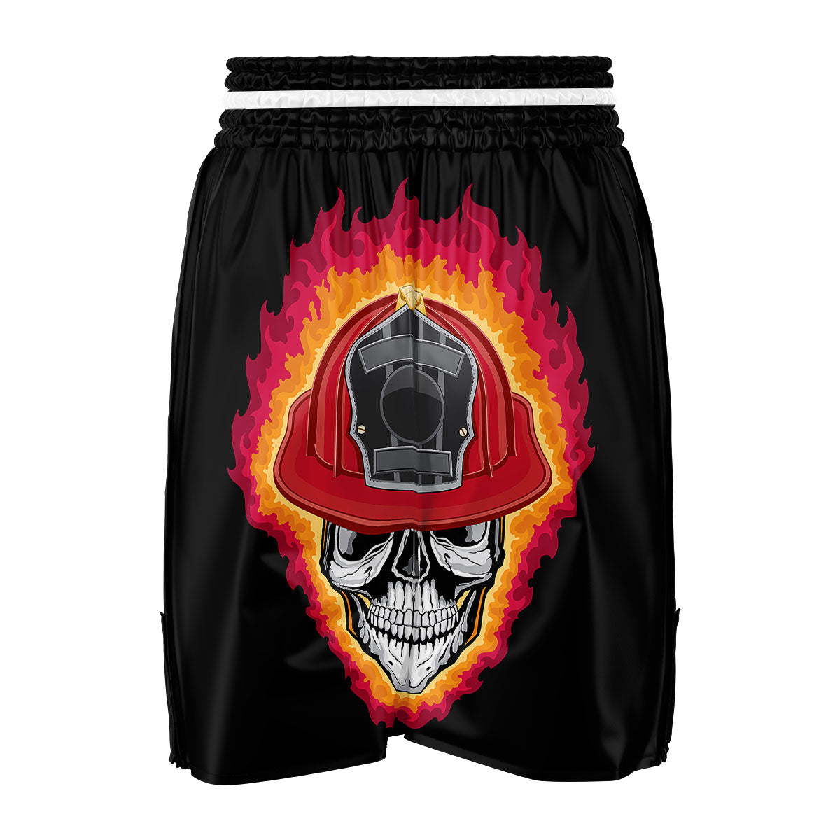 Firefighter Skull Flaming Print Boxing Shorts-grizzshop