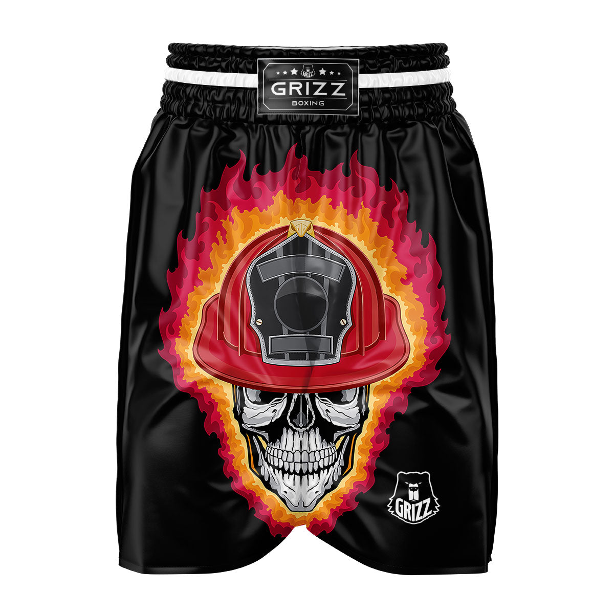 Firefighter Skull Flaming Print Boxing Shorts-grizzshop