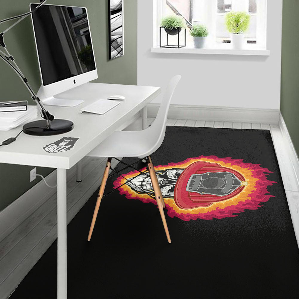 Firefighter Skull Flaming Print Floor Mat-grizzshop