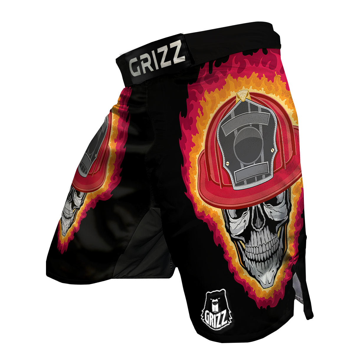 Firefighter Skull Flaming Print MMA Shorts-grizzshop