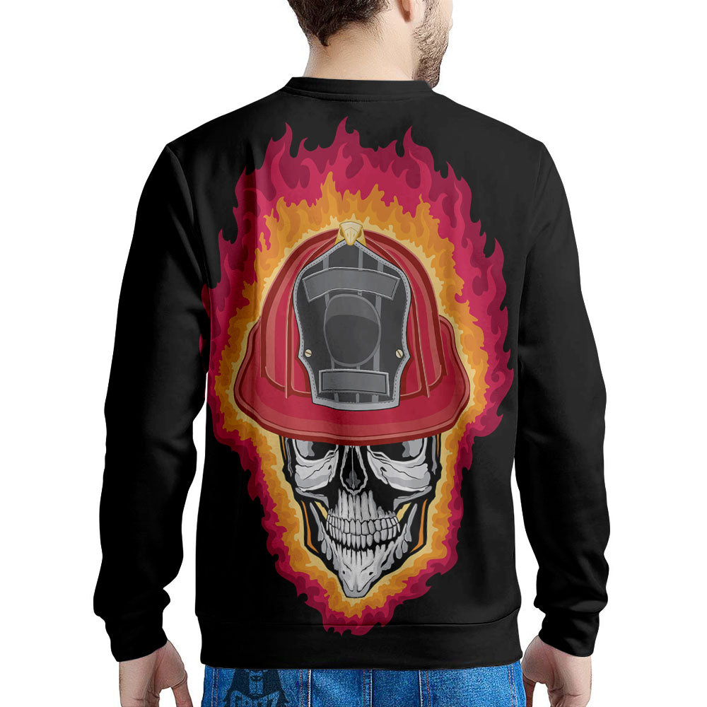 Firefighter Skull Flaming Print Men's Sweatshirt-grizzshop