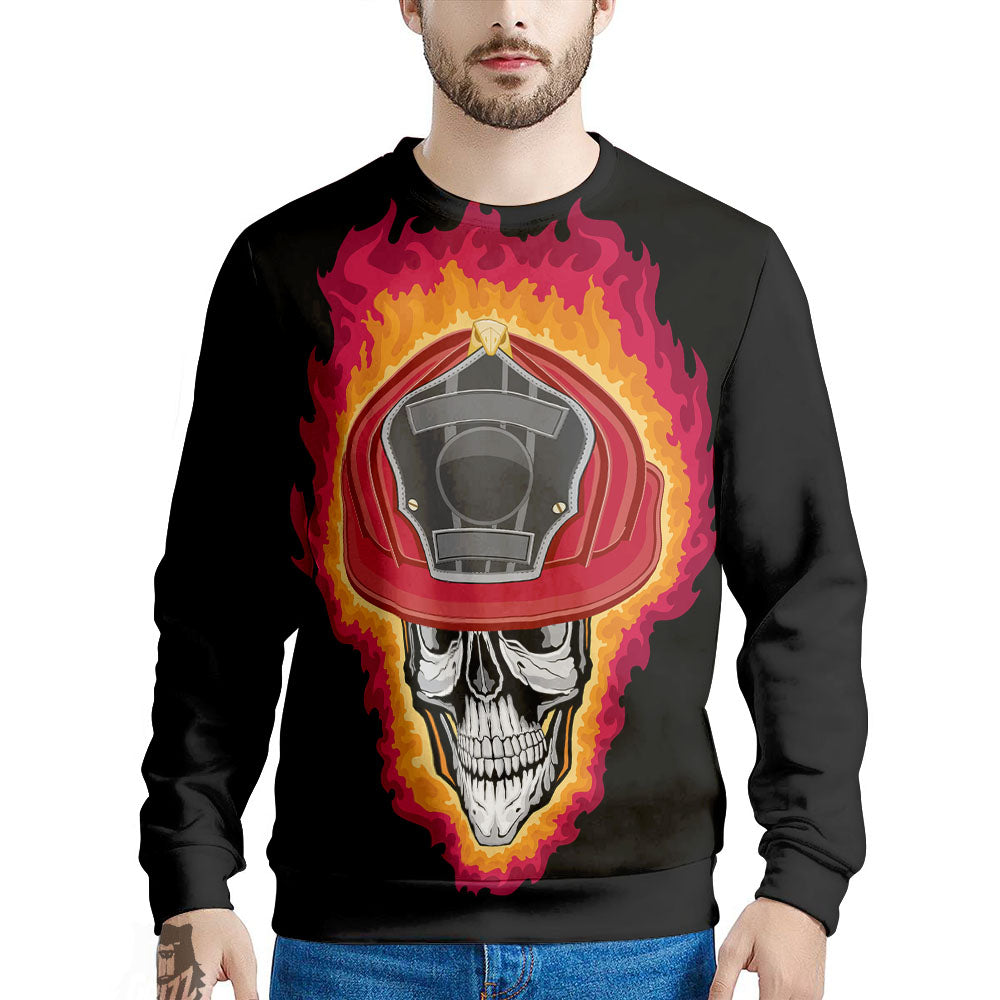 Firefighter Skull Flaming Print Men's Sweatshirt-grizzshop