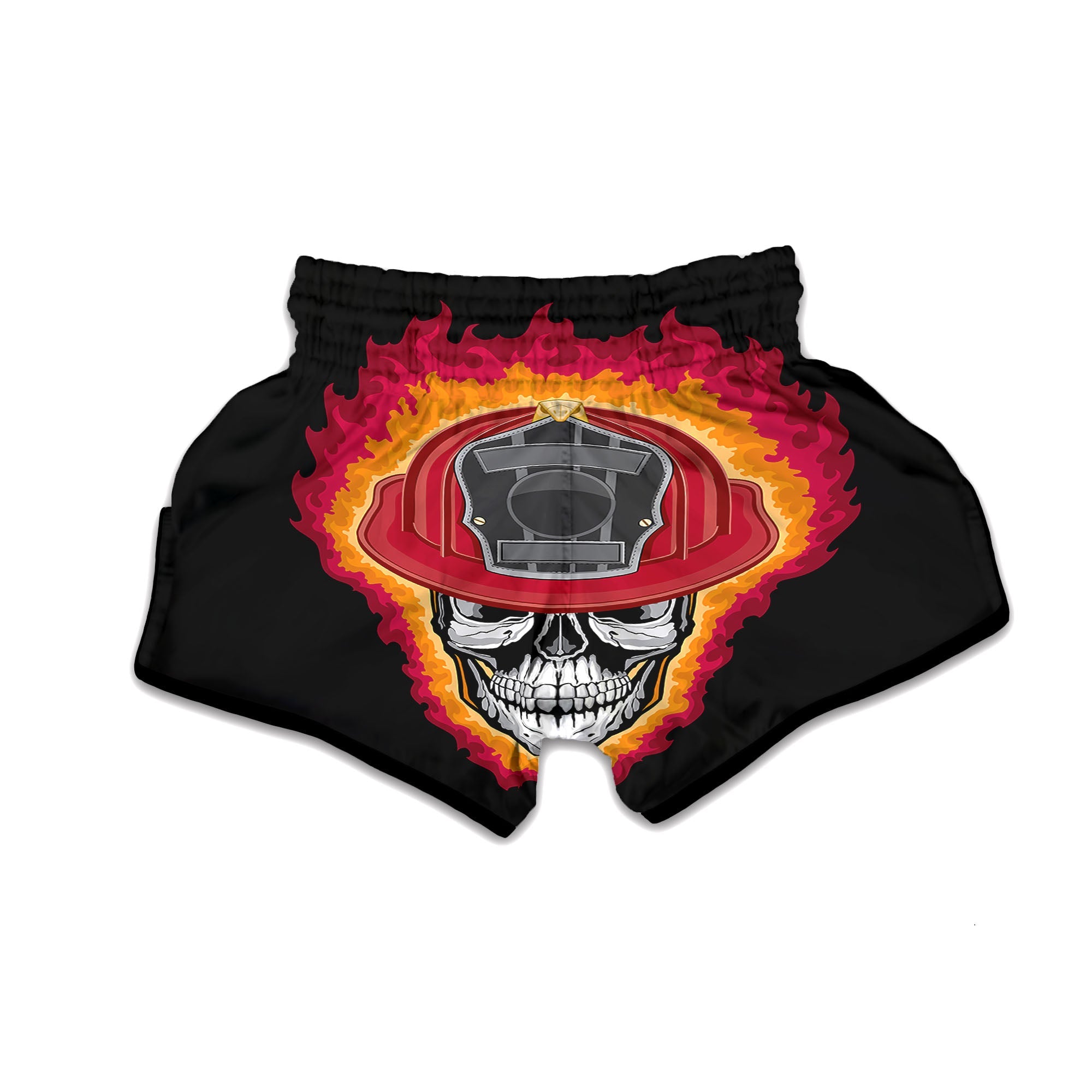 Firefighter Skull Flaming Print Muay Thai Boxing Shorts-grizzshop
