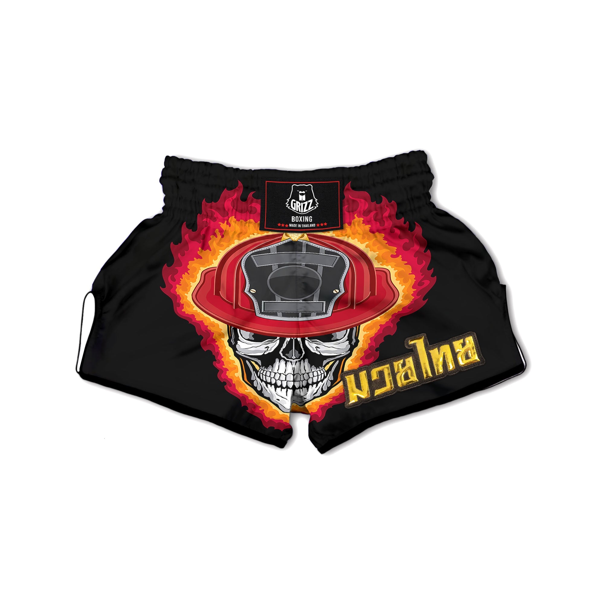 Firefighter Skull Flaming Print Muay Thai Boxing Shorts-grizzshop