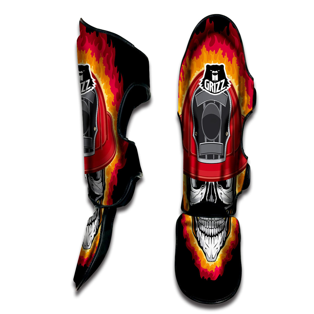 Firefighter Skull Flaming Print Muay Thai Shin Guards-grizzshop