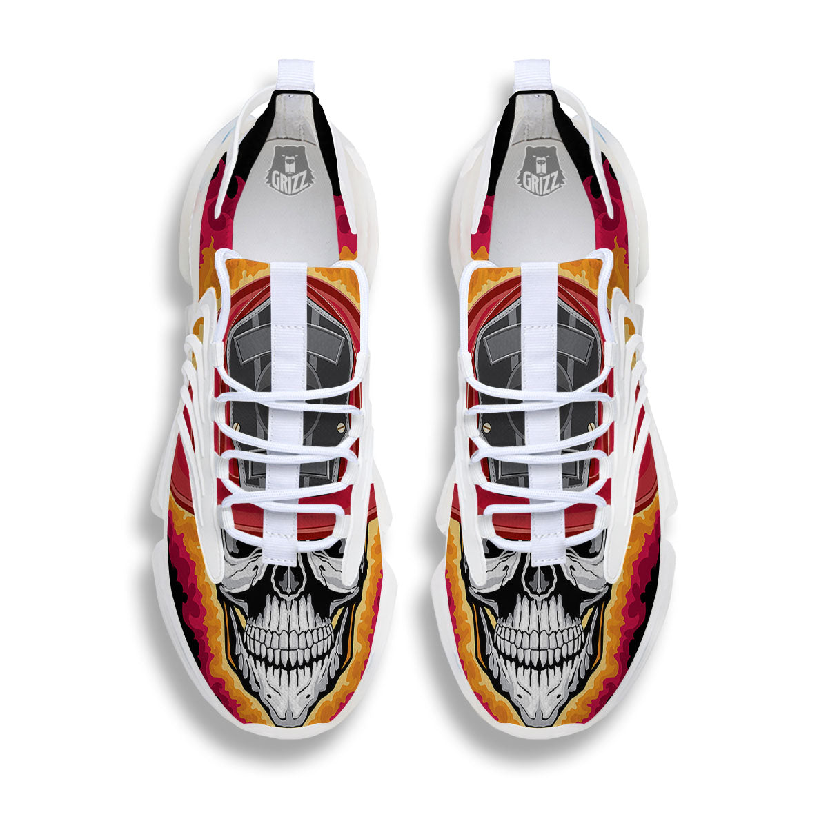Firefighter Skull Flaming Print White Gym Shoes-grizzshop