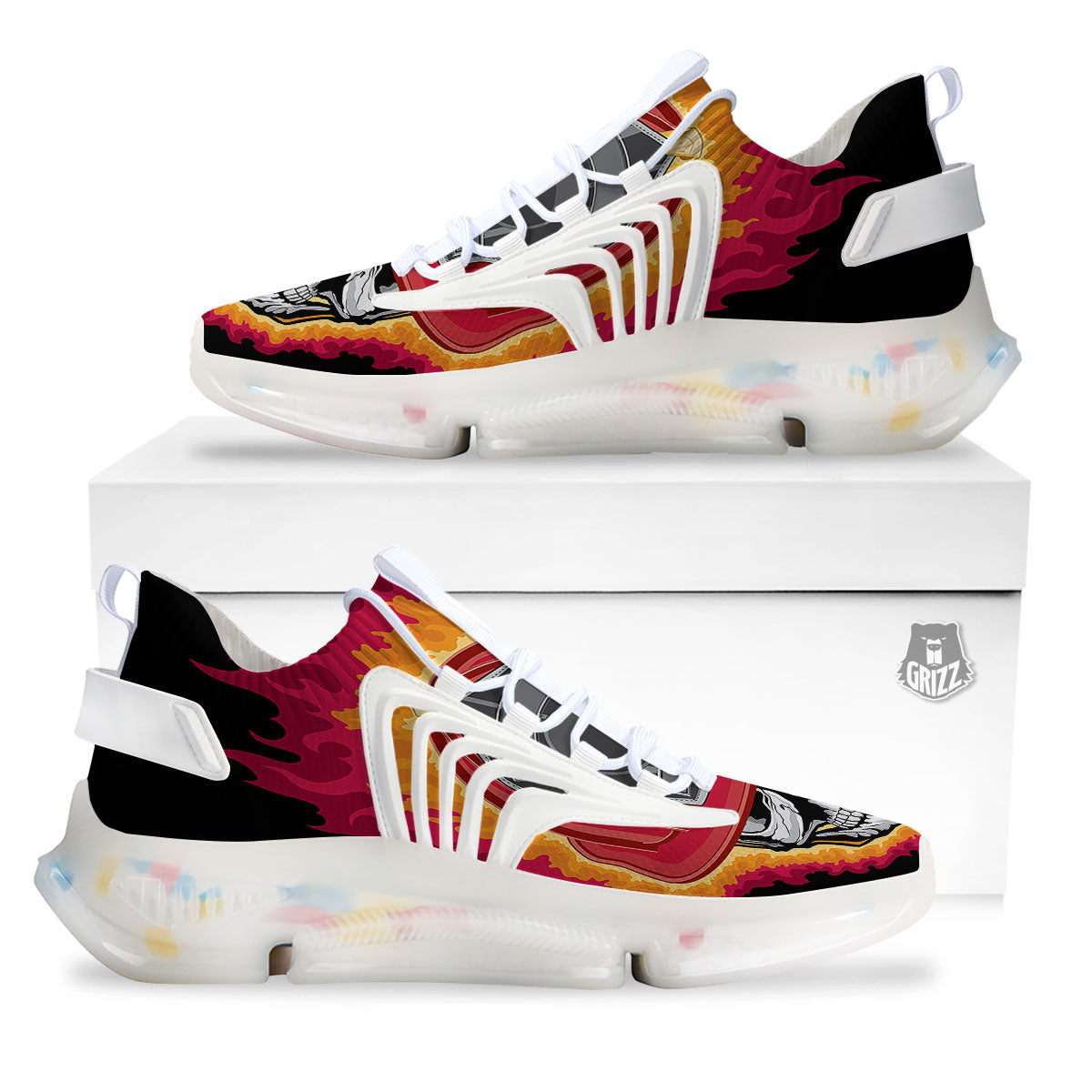 Firefighter Skull Flaming Print White Gym Shoes-grizzshop