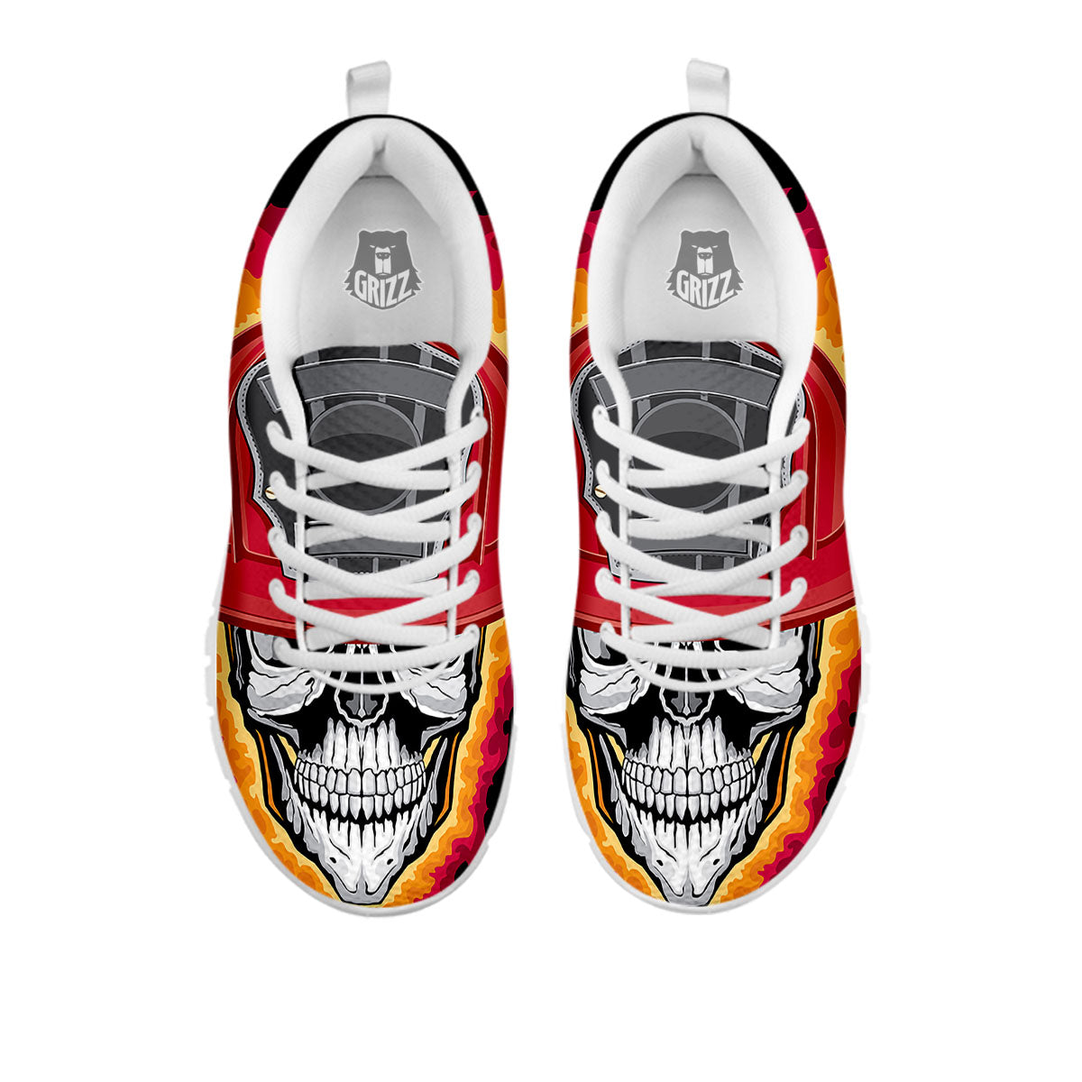 Firefighter Skull Flaming Print White Sneaker-grizzshop