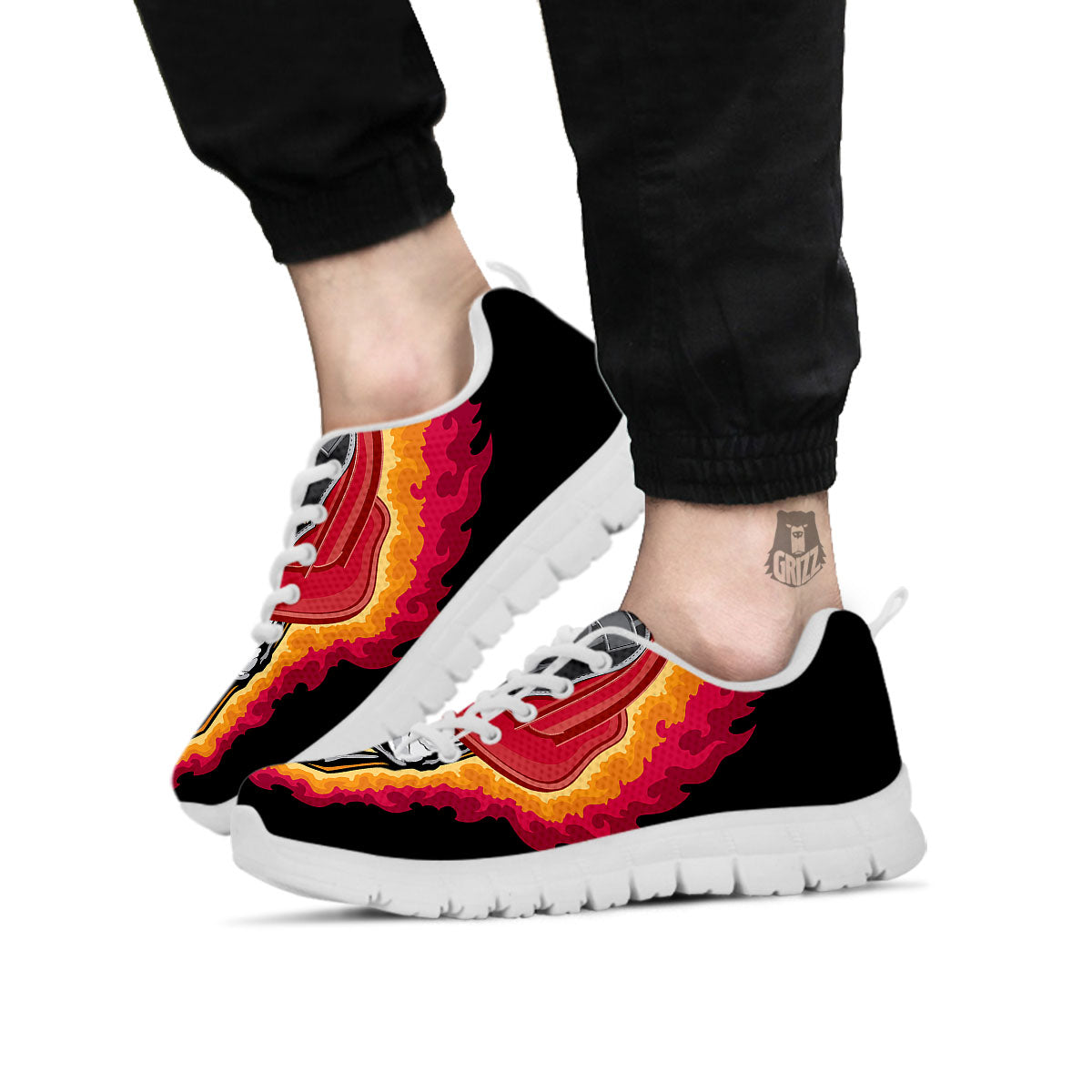 Firefighter Skull Flaming Print White Sneaker-grizzshop