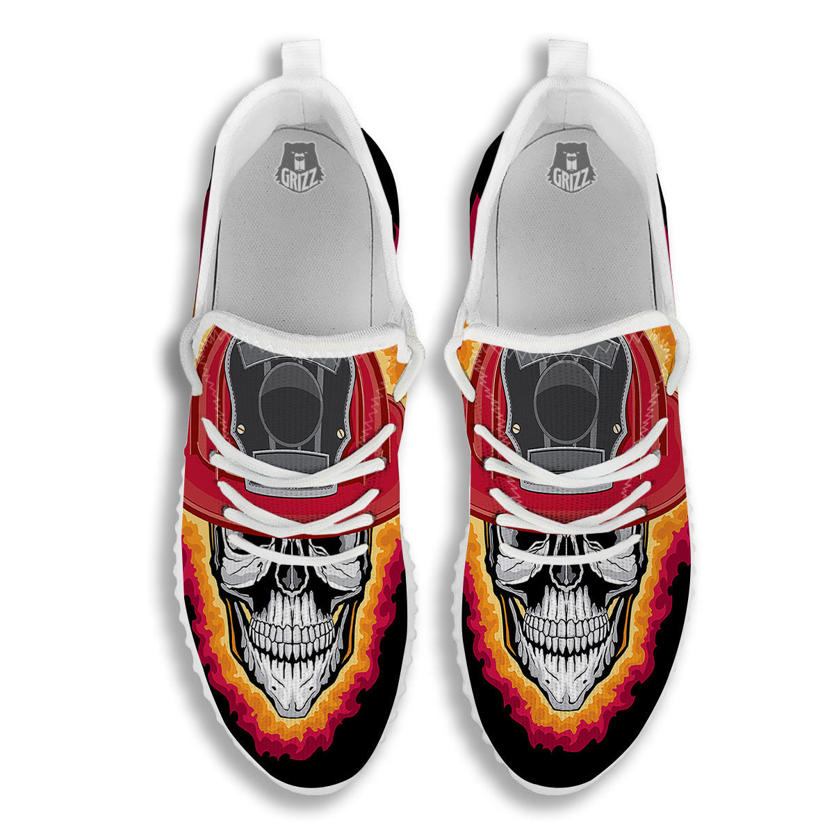 Firefighter Skull Flaming Print White Walking Shoes-grizzshop