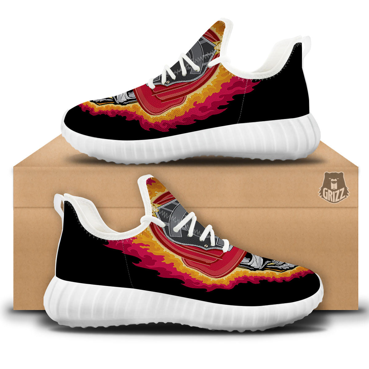 Firefighter Skull Flaming Print White Walking Shoes-grizzshop