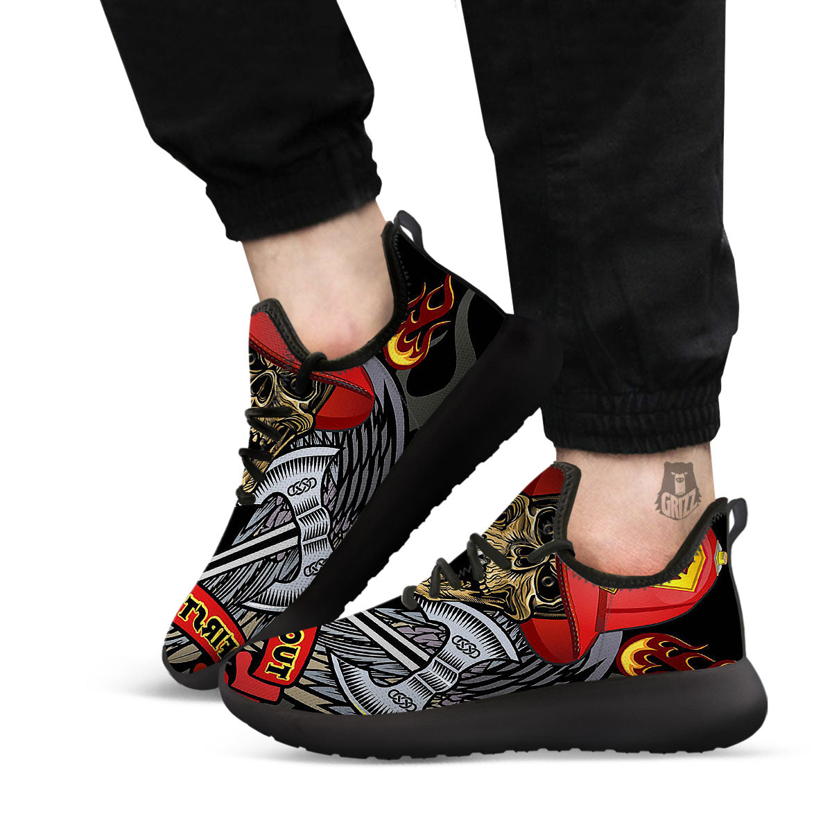 Firefighter Volunteer Print Black Athletic Shoes-grizzshop