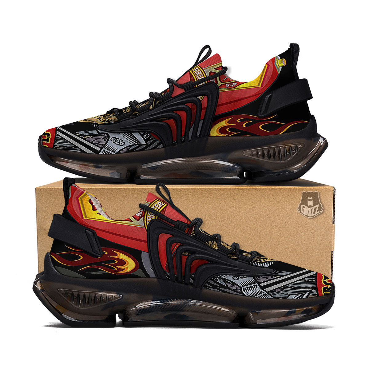 Firefighter Volunteer Print Black Gym Shoes-grizzshop