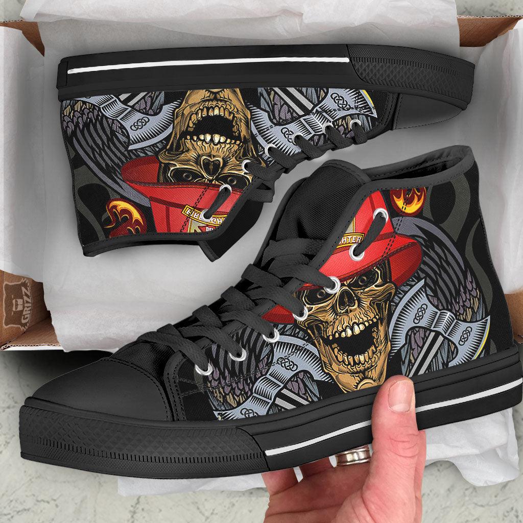 Firefighter Volunteer Print Black High Top Shoes-grizzshop