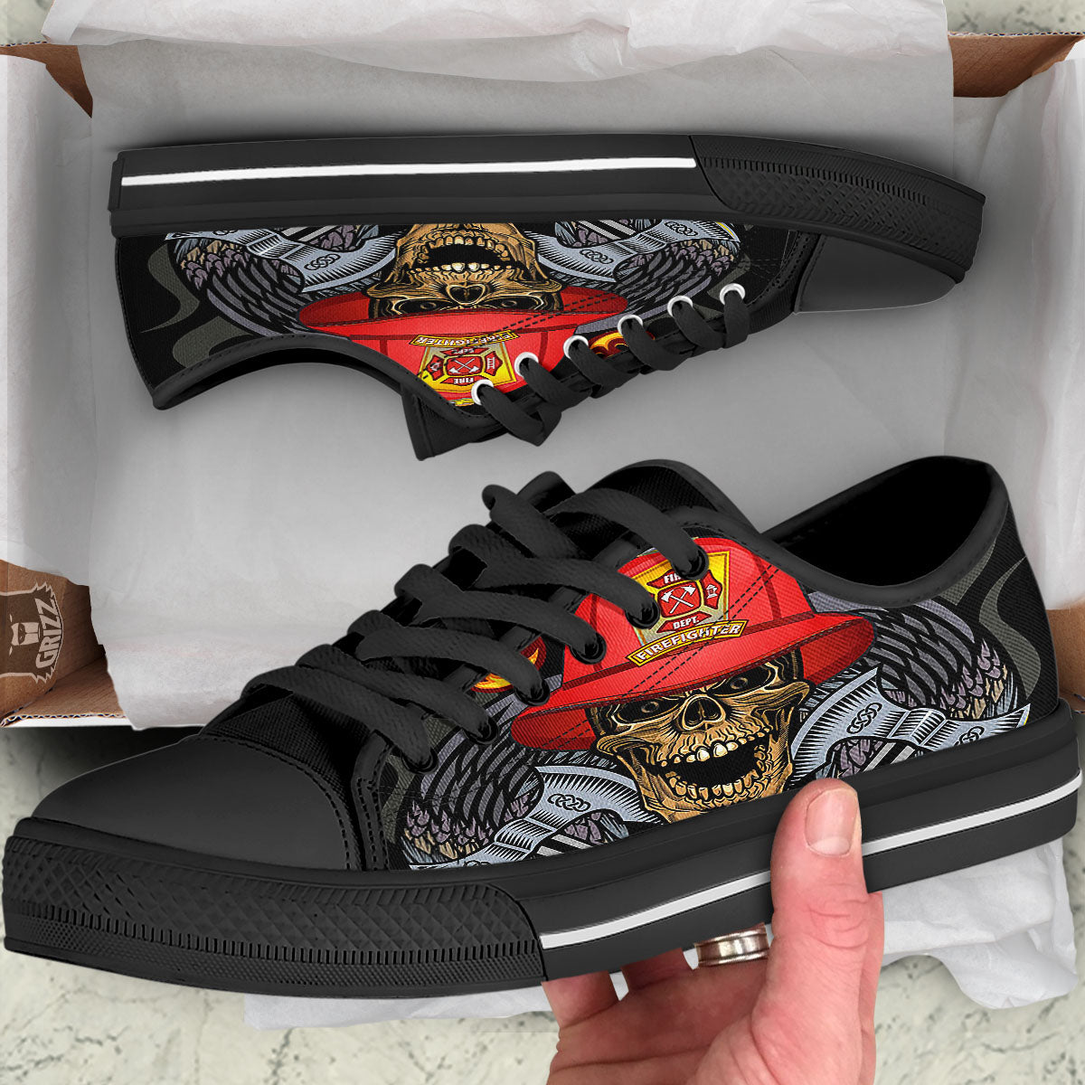 Firefighter Volunteer Print Black Low Top Shoes-grizzshop