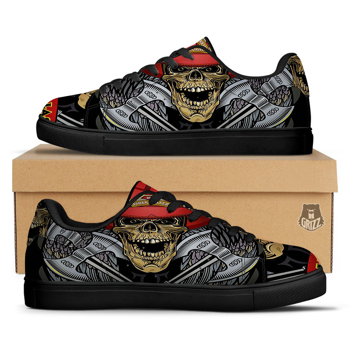 Firefighter Volunteer Print Black Low Top Sneakers-grizzshop