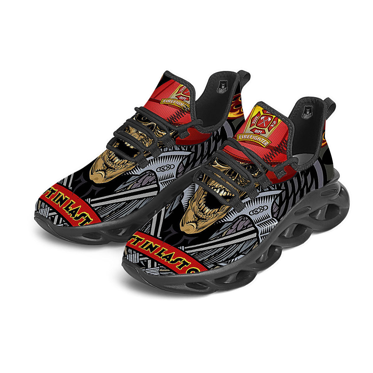Firefighter Volunteer Print Black Running Shoes-grizzshop
