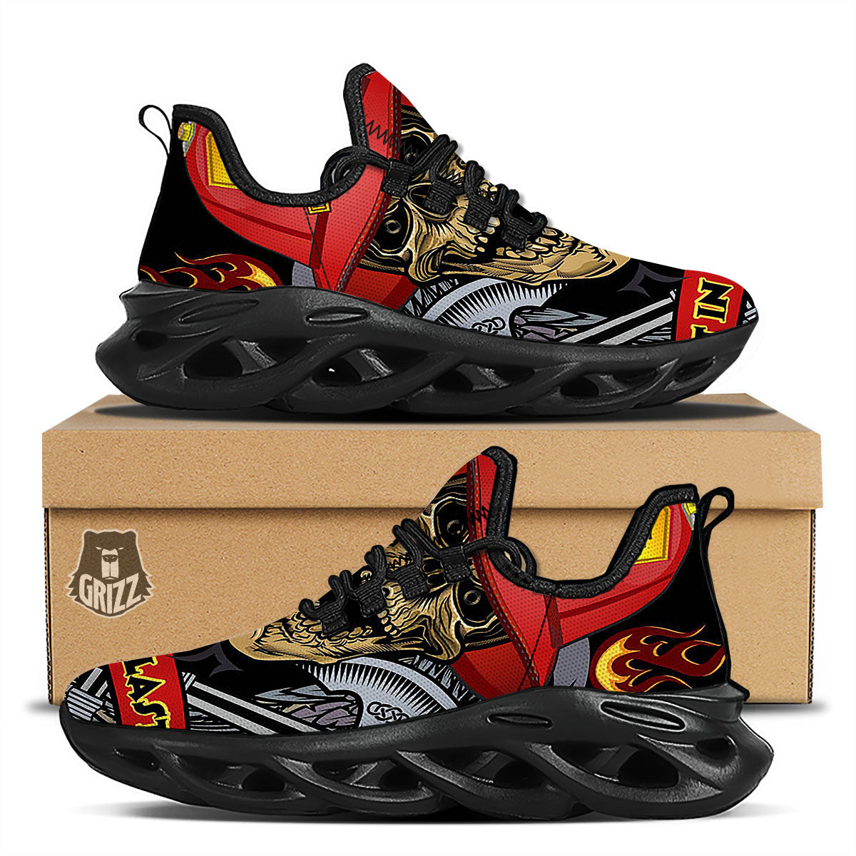 Firefighter Volunteer Print Black Running Shoes-grizzshop
