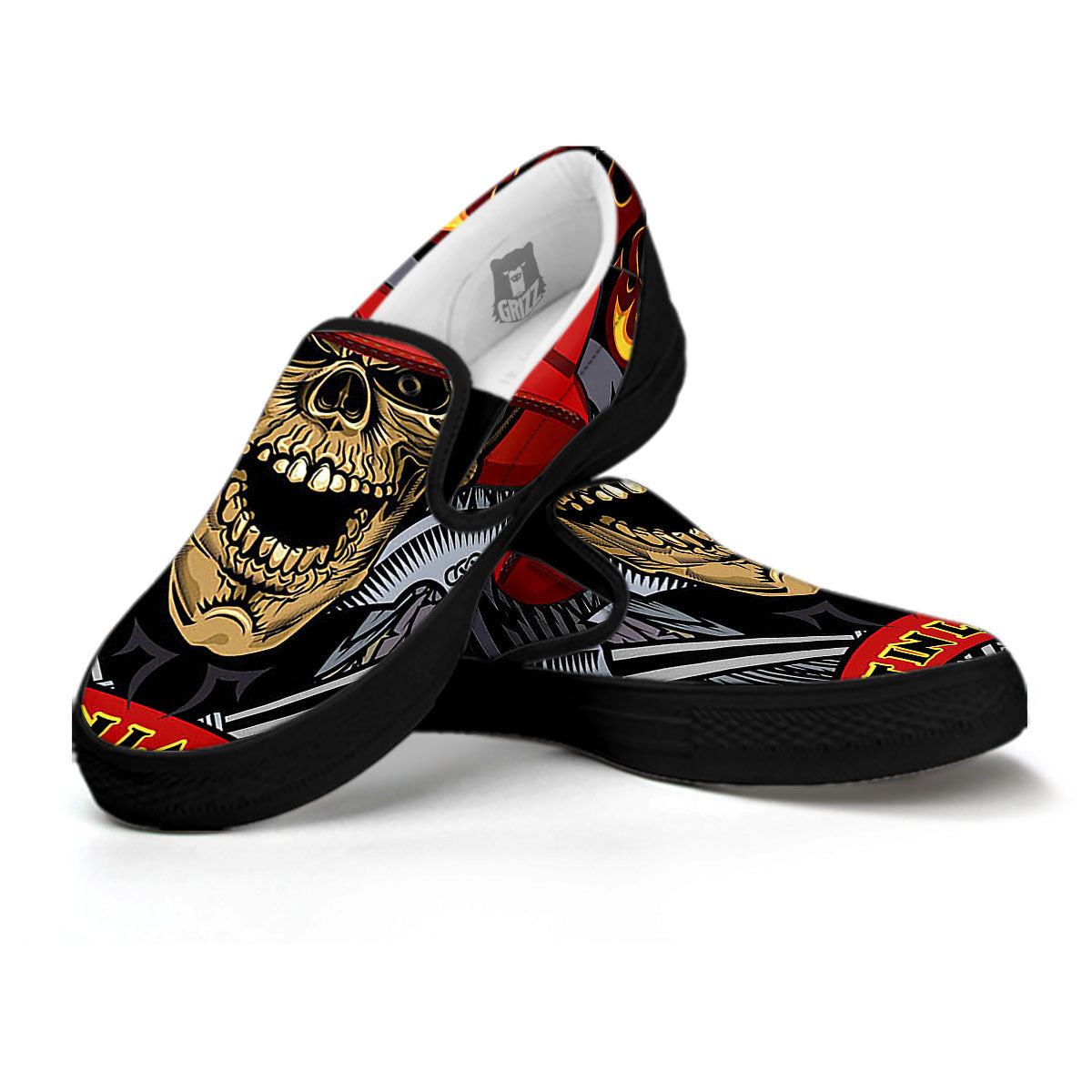Firefighter Volunteer Print Black Slip On Shoes-grizzshop
