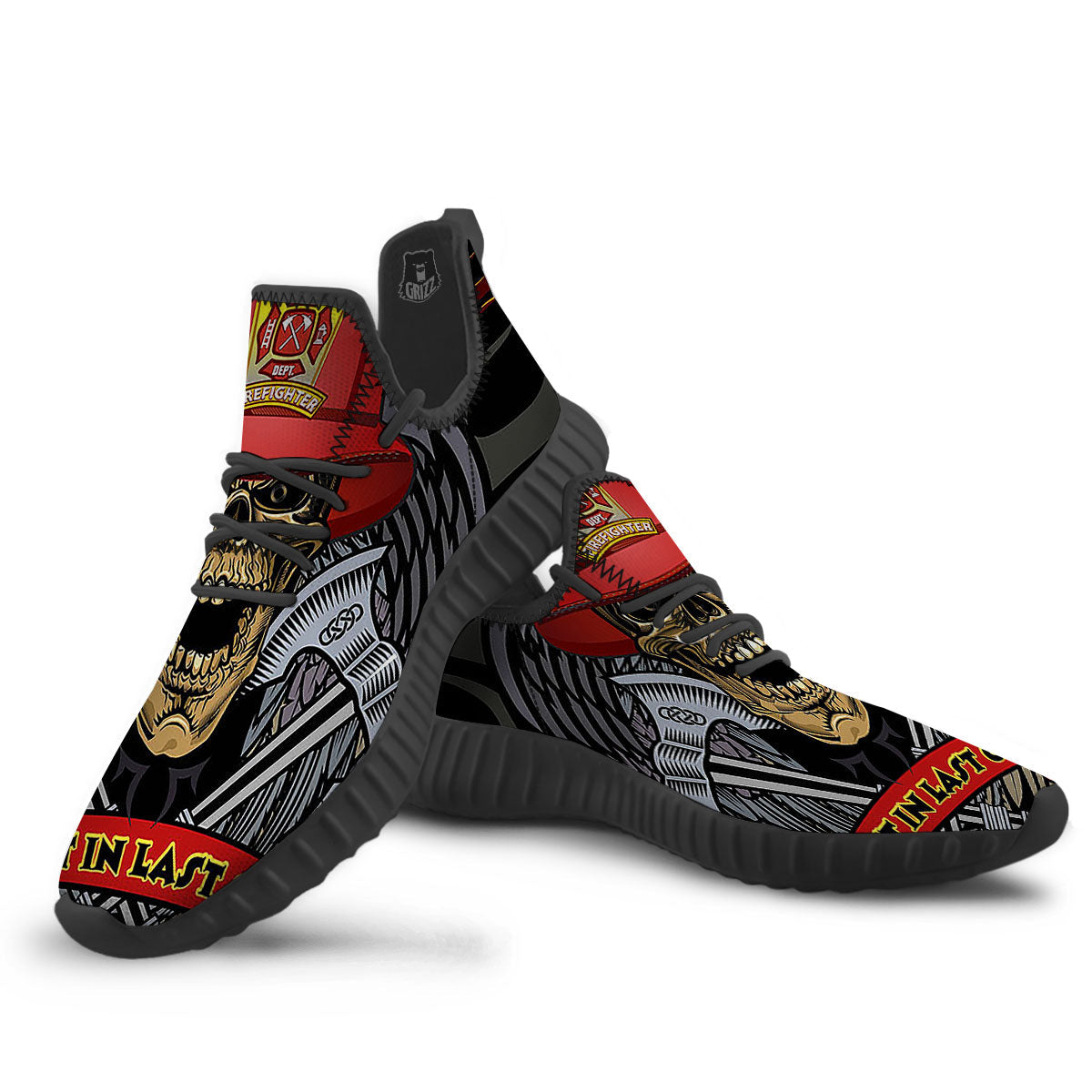 Firefighter Volunteer Print Black Walking Shoes-grizzshop
