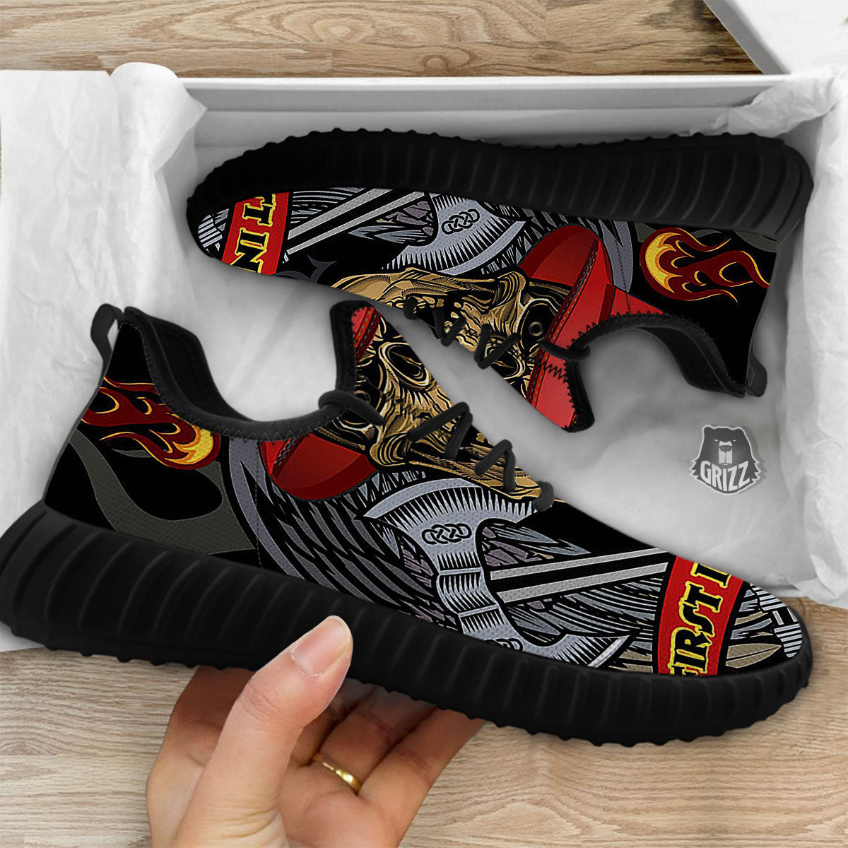 Firefighter Volunteer Print Black Walking Shoes-grizzshop