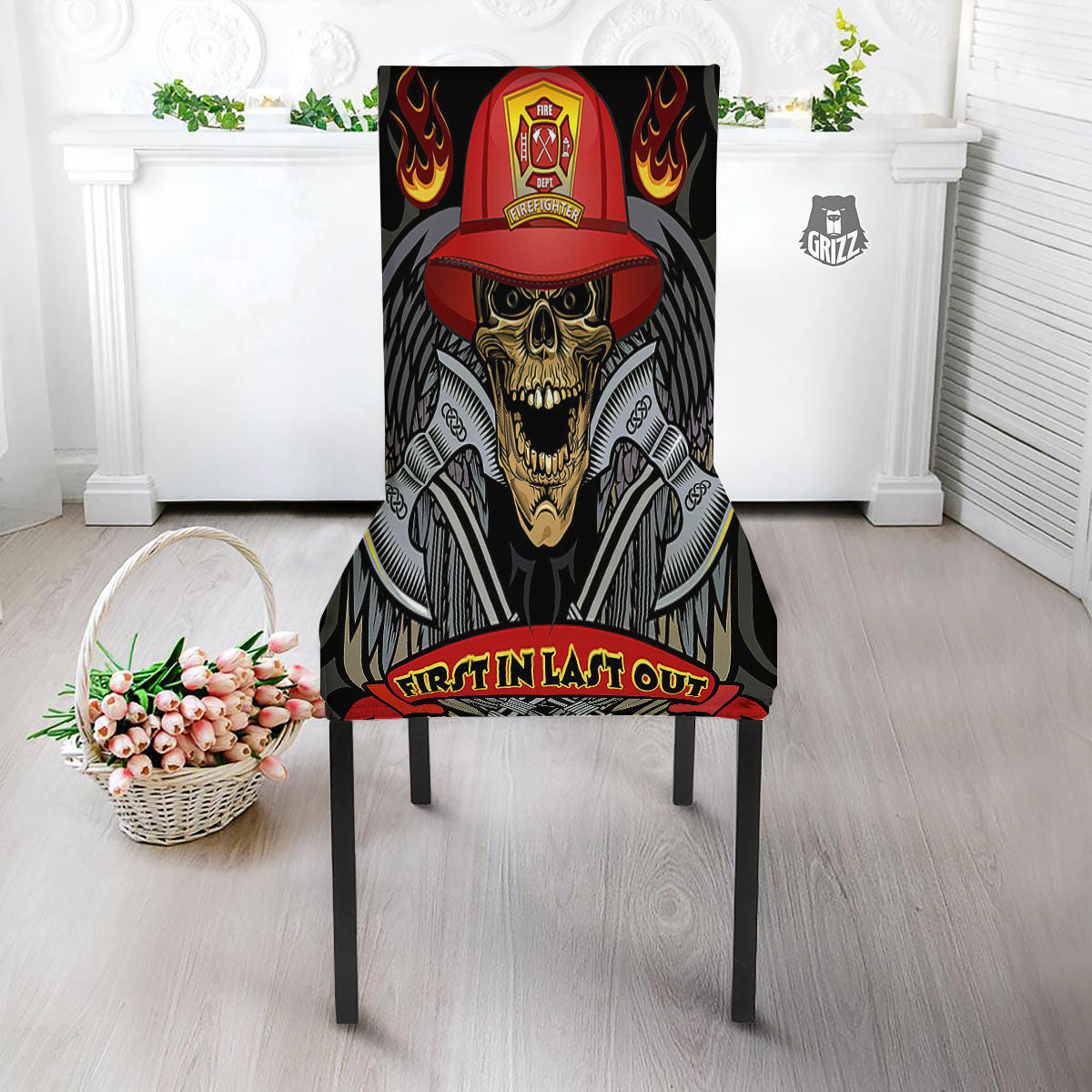 Firefighter Volunteer Print Dining Chair Slipcover-grizzshop