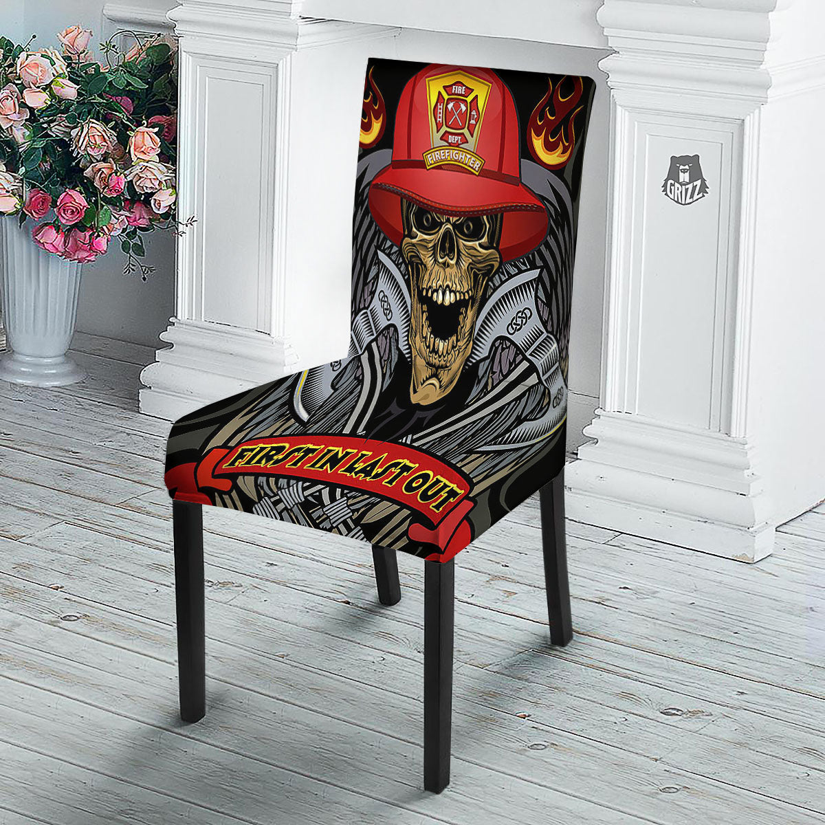 Firefighter Volunteer Print Dining Chair Slipcover-grizzshop