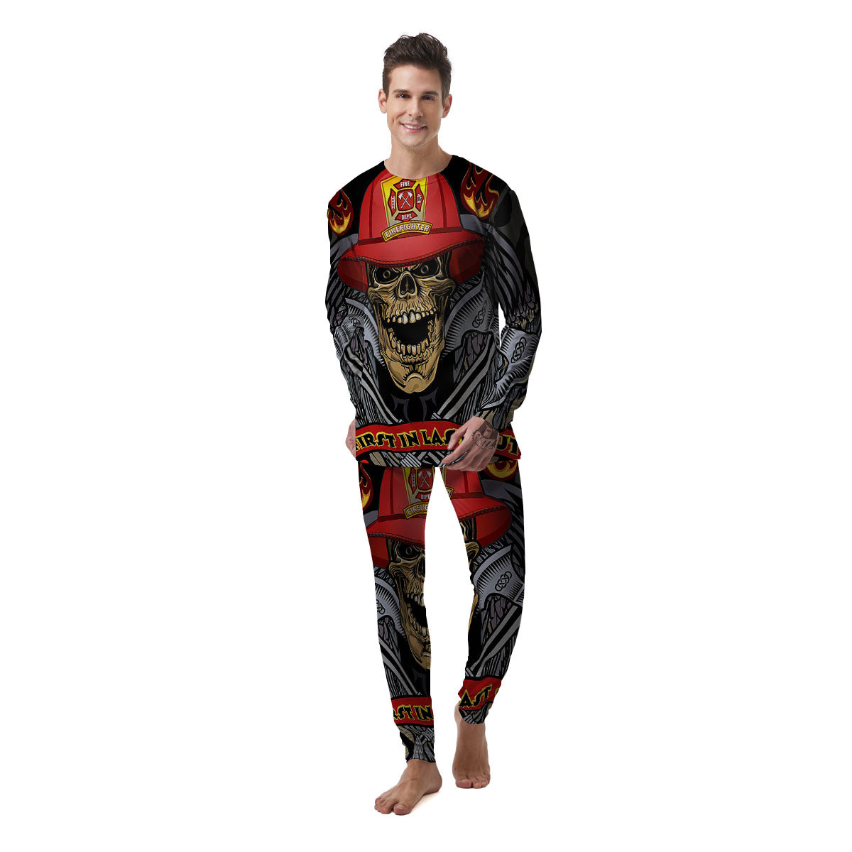 Firefighter Volunteer Print Men's Pajamas-grizzshop