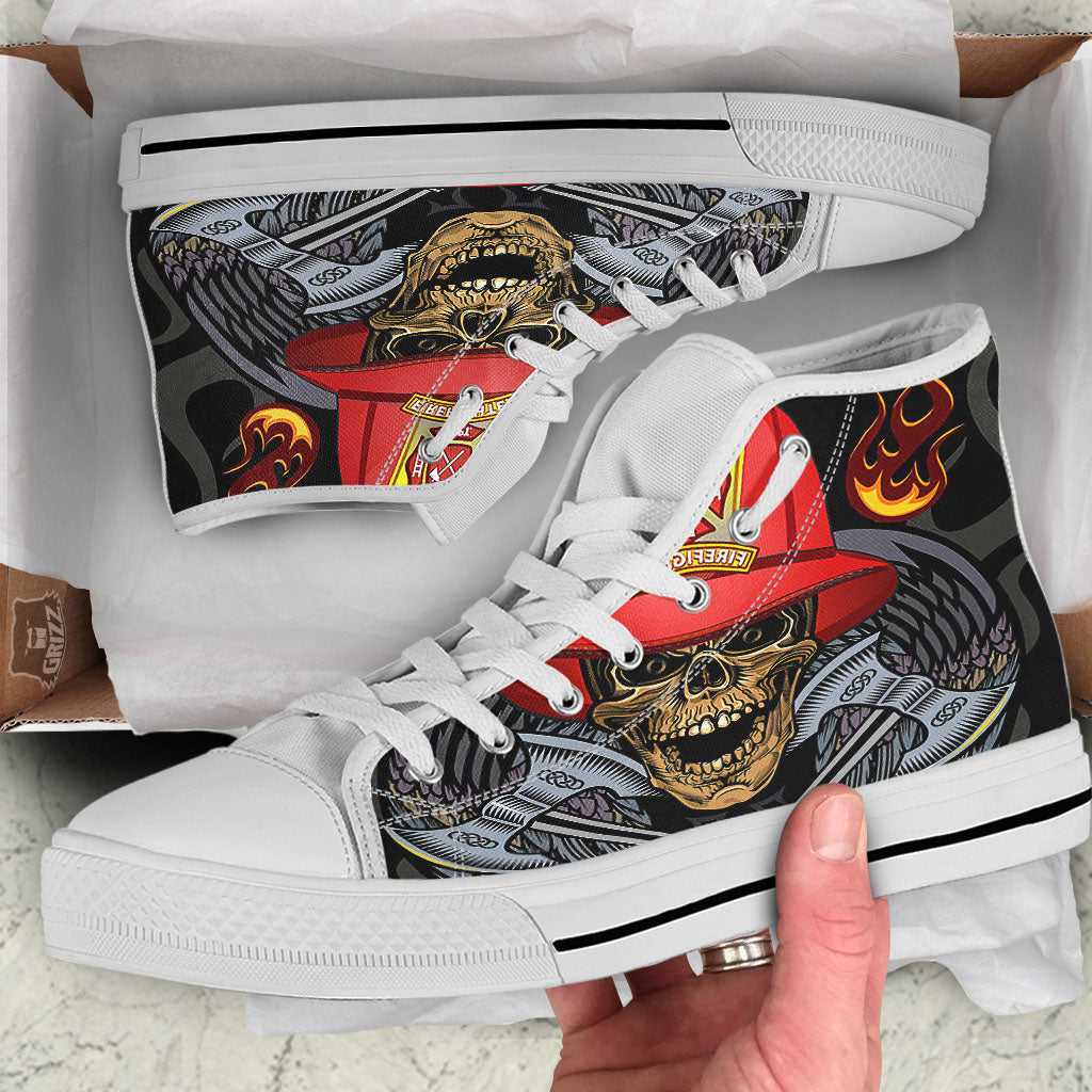Firefighter Volunteer Print White High Top Shoes-grizzshop