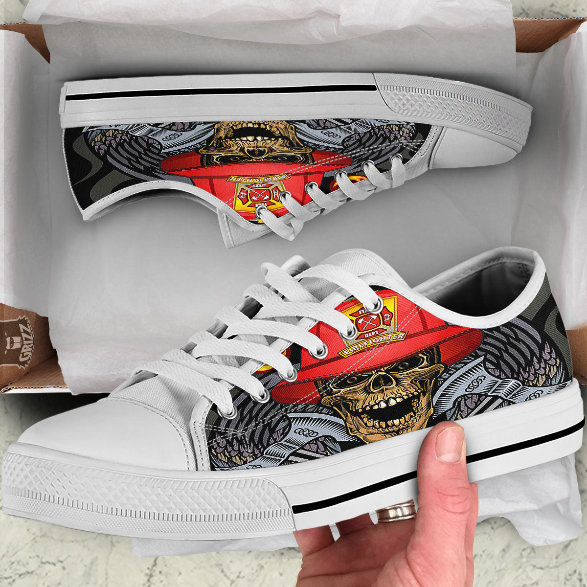 Firefighter Volunteer Print White Low Top Shoes-grizzshop