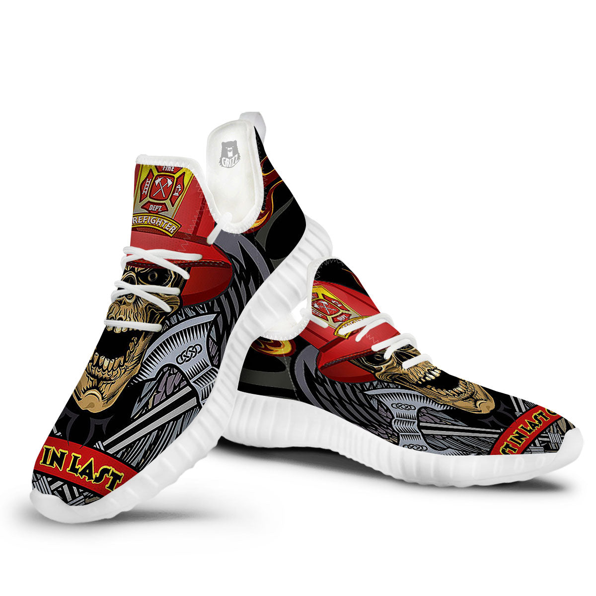 Firefighter Volunteer Print White Walking Shoes-grizzshop