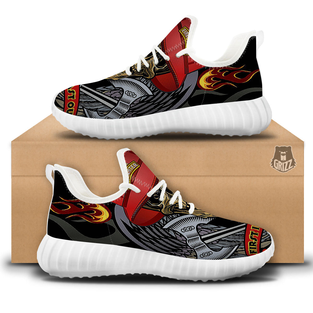 Firefighter Volunteer Print White Walking Shoes-grizzshop
