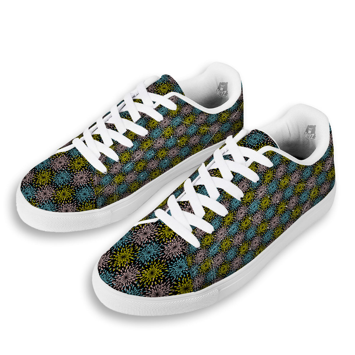 Fireworks Flowers Abstract Print Pattern White Low Top Sneakers-grizzshop