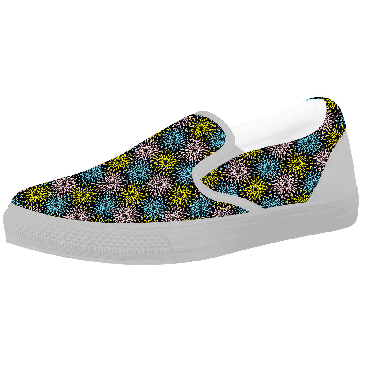 Fireworks Flowers Abstract Print Pattern White Slip On Shoes-grizzshop