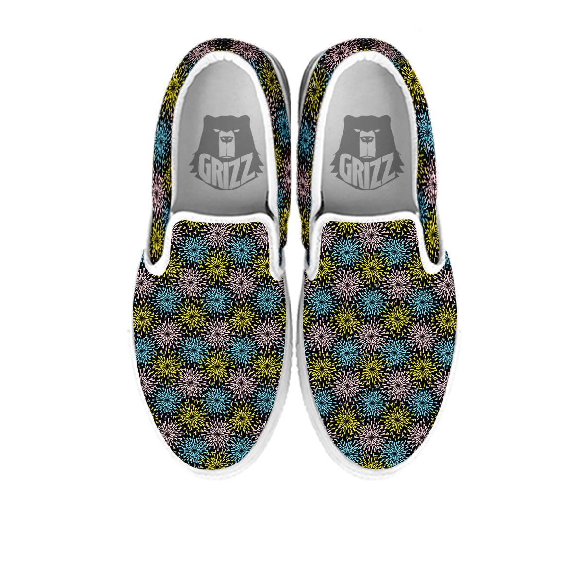 Fireworks Flowers Abstract Print Pattern White Slip On Shoes-grizzshop