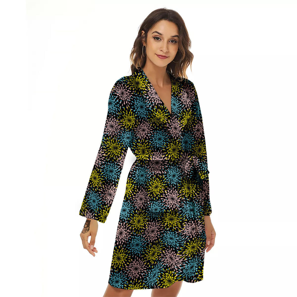 Fireworks Flowers Abstract Print Pattern Women's Robe-grizzshop