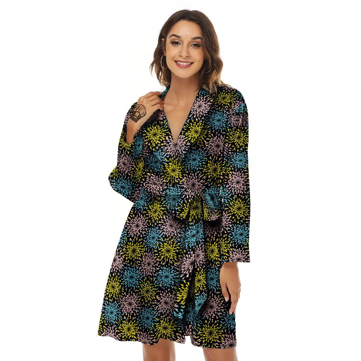 Fireworks Flowers Abstract Print Pattern Women's Robe-grizzshop