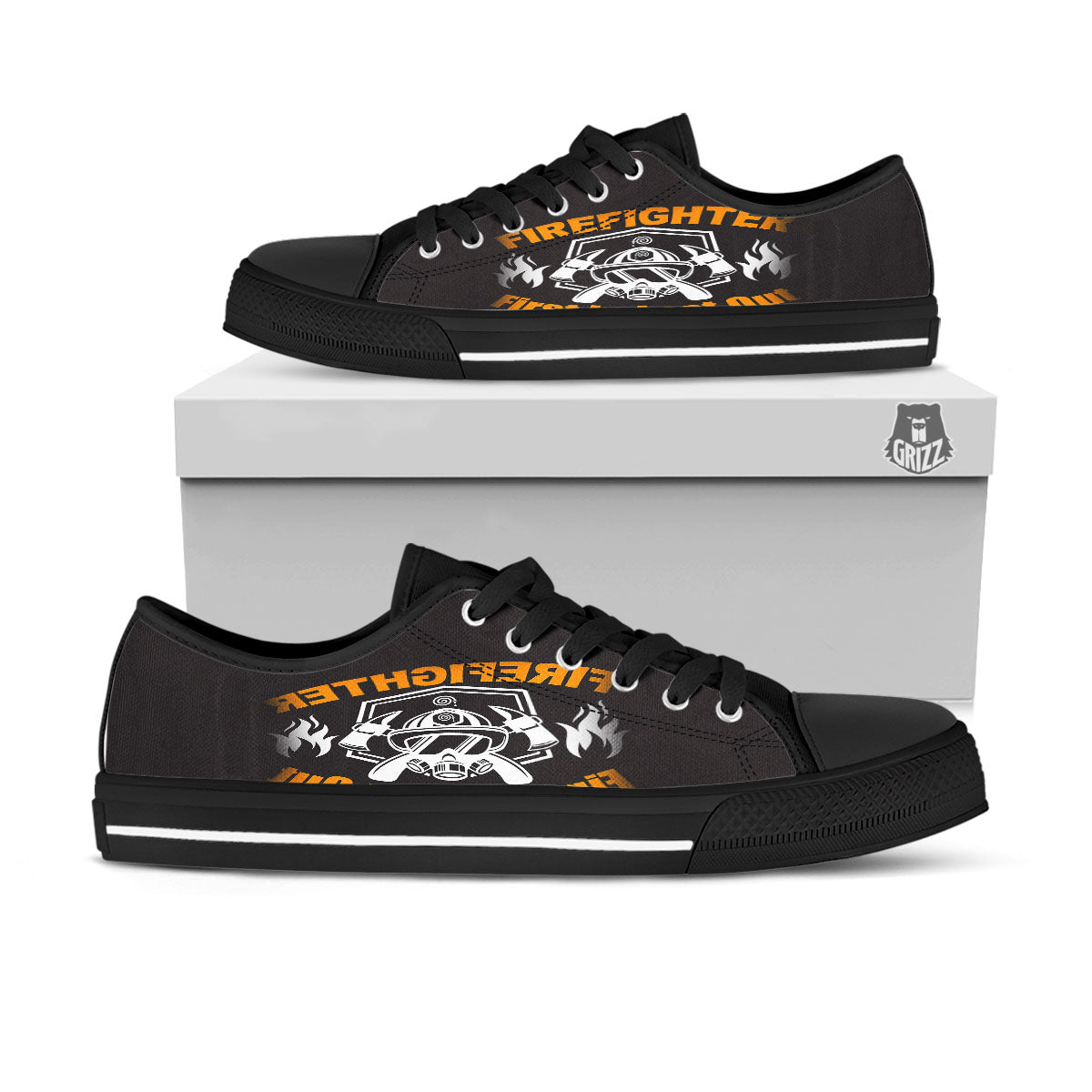 First In Last Out Firefighter Print Black Low Top Shoes-grizzshop