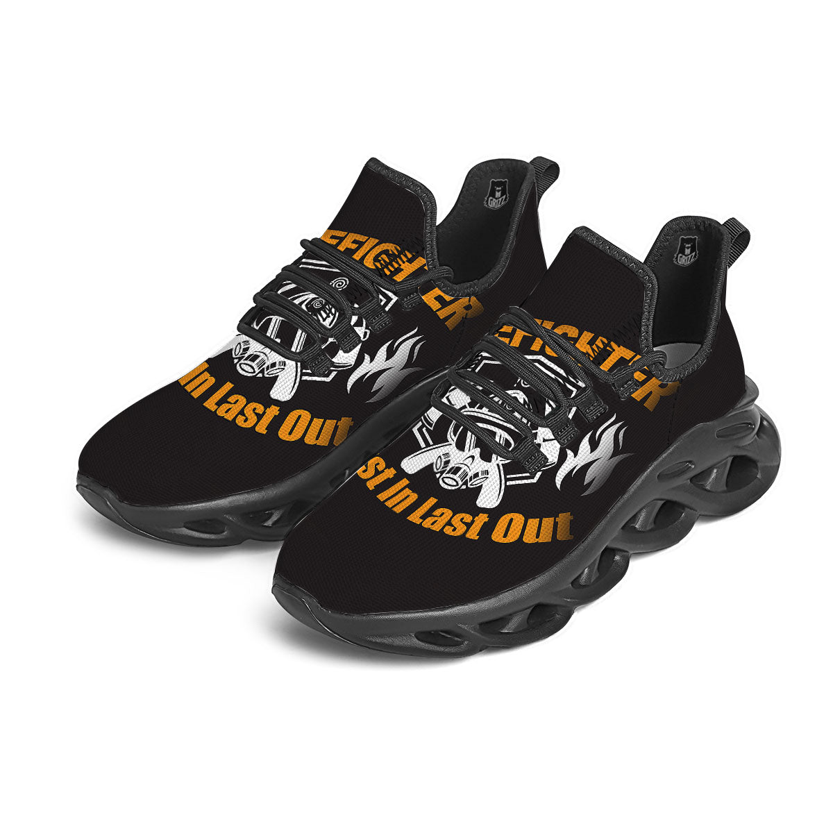 First In Last Out Firefighter Print Black Running Shoes-grizzshop