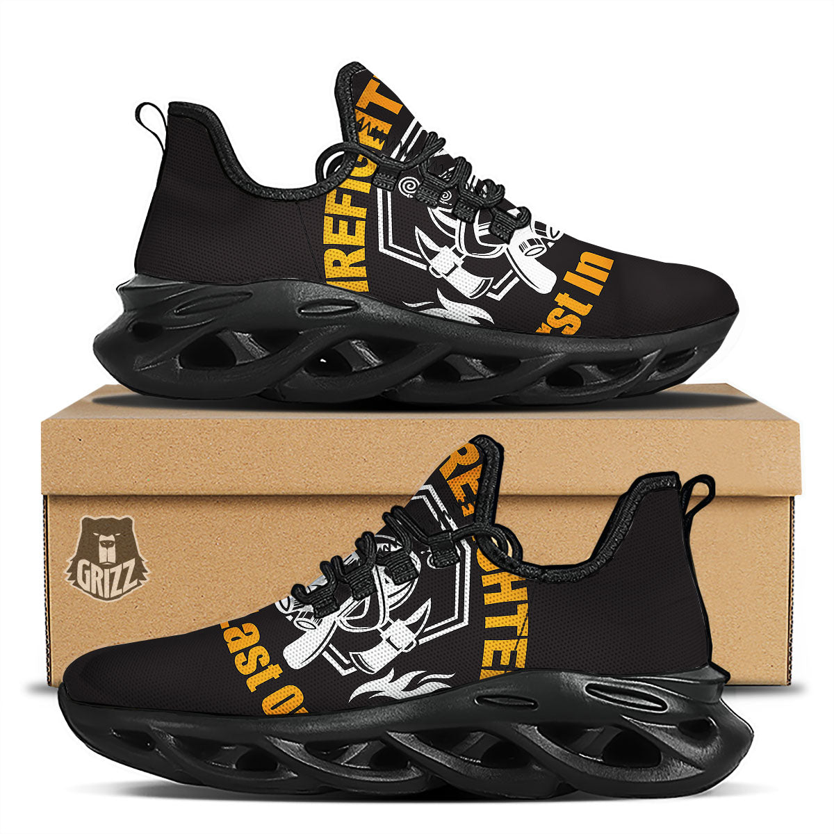 First In Last Out Firefighter Print Black Running Shoes-grizzshop