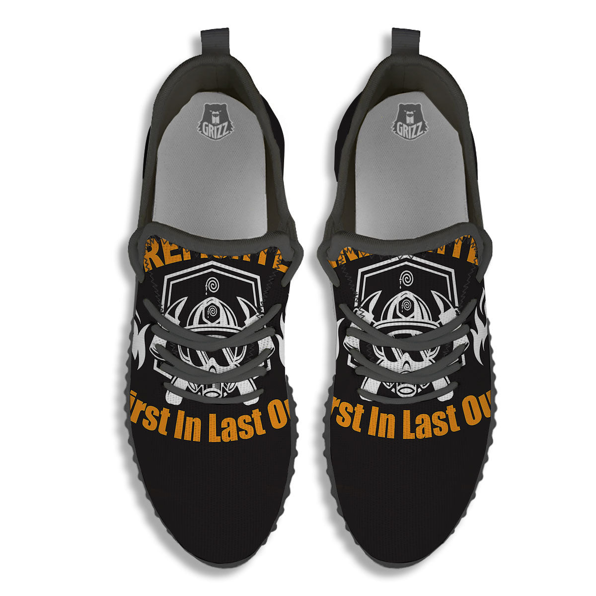 First In Last Out Firefighter Print Black Walking Shoes-grizzshop